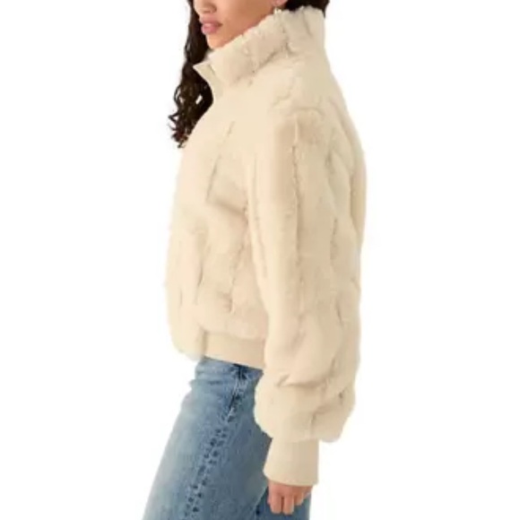 Jason Wu 2 Way Zip Front Faux Fur Ivory Bomber Jacket Coat w/ Pockets Small - Picture 11 of 13